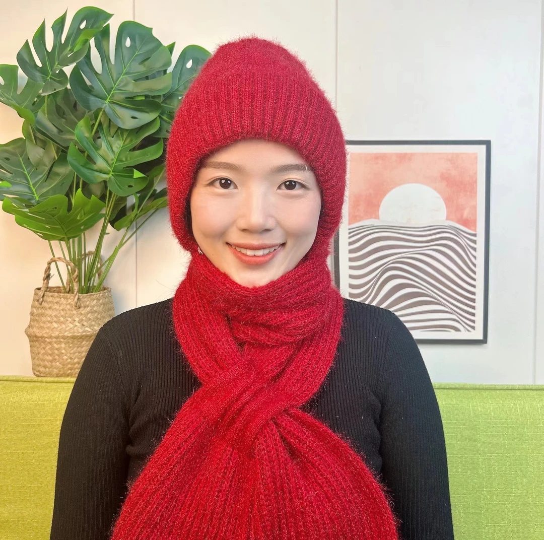 风雪帽护耳一体针织加绒冬季百搭女士包头防风时尚防寒保暖帽加厚