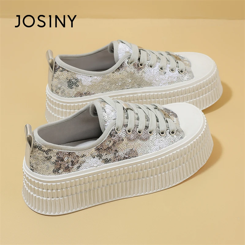 卓诗尼厚底板鞋女款2025年秋季新款小众时尚亮片百搭小白鞋饼干鞋