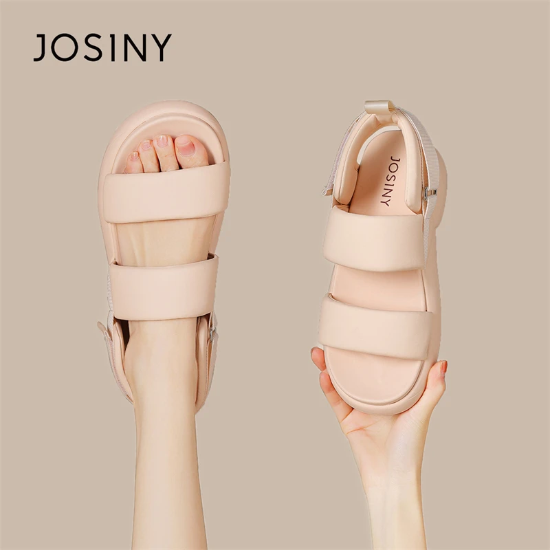 卓诗尼欧洲站新款厚底凉鞋女新款小众软底百搭粉色魔术贴沙滩鞋子