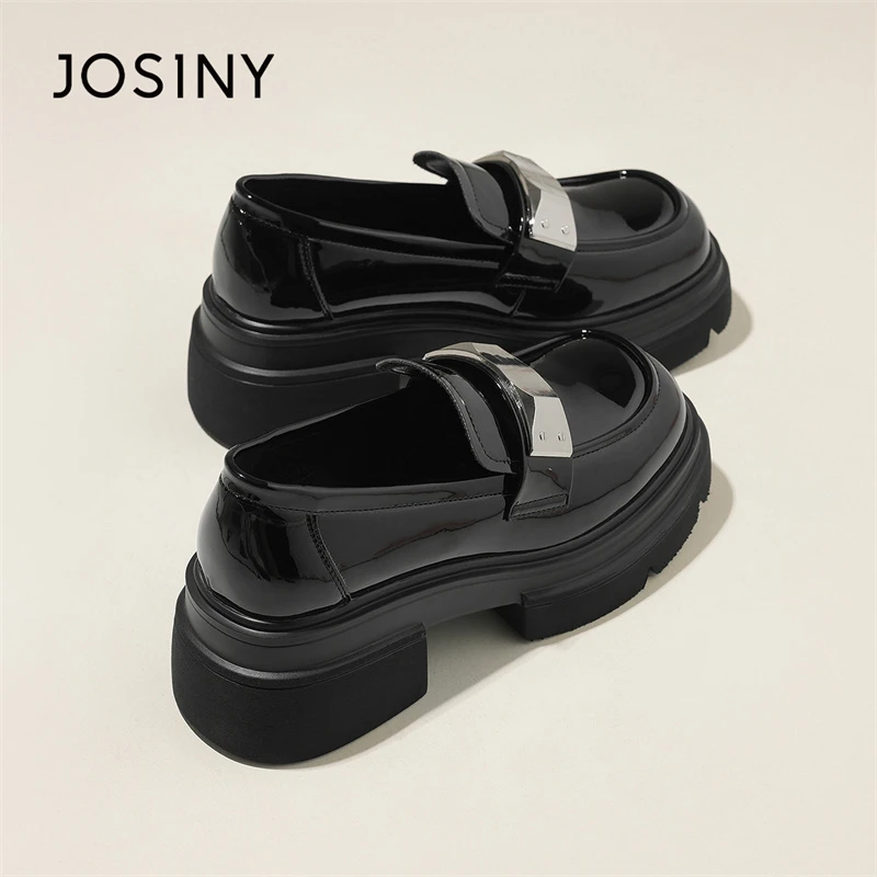 卓诗尼英伦风厚底小皮鞋女2025夏季新款复古增高黑色百搭乐福鞋女