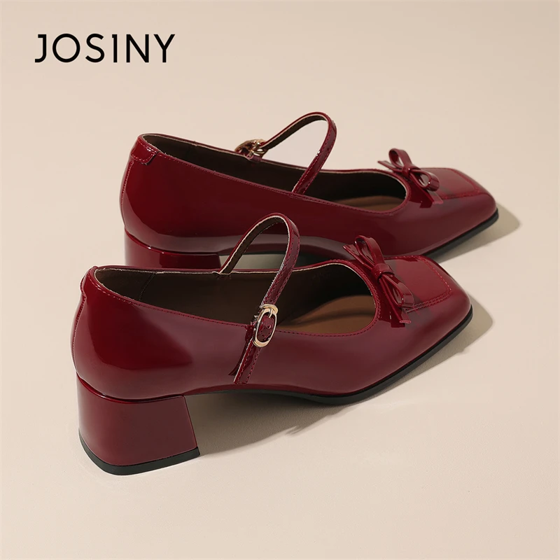 卓诗尼红色方头粗跟婚鞋伴娘鞋子女漆皮时尚夏季新款玛丽珍单鞋女