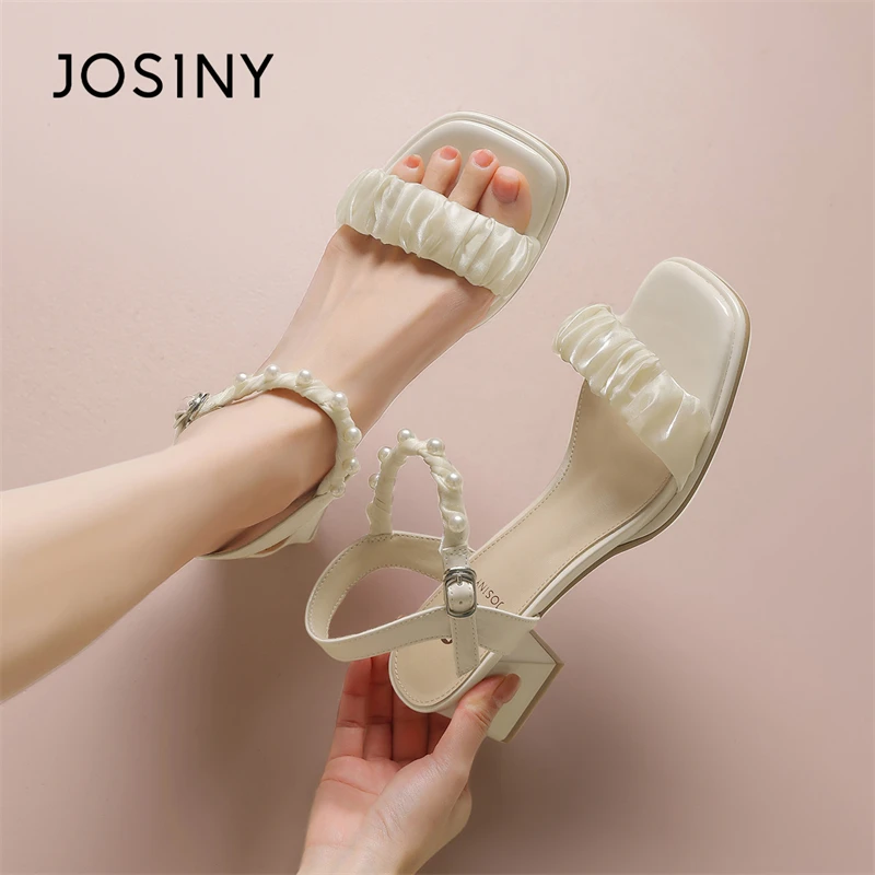 卓诗尼绝美凉鞋女款2025夏季新款中跟配裙子气质一字扣凉鞋女外穿