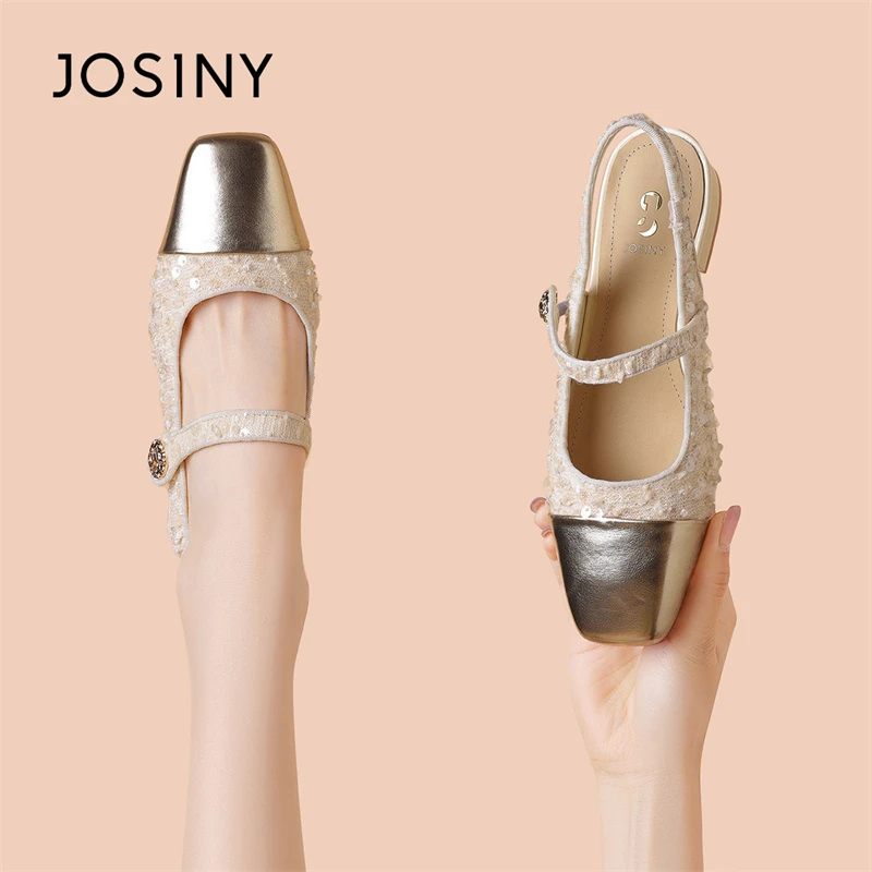 卓诗尼法式方头中跟鞋女单鞋2025年夏季新款丁字扣带包头凉鞋女鞋