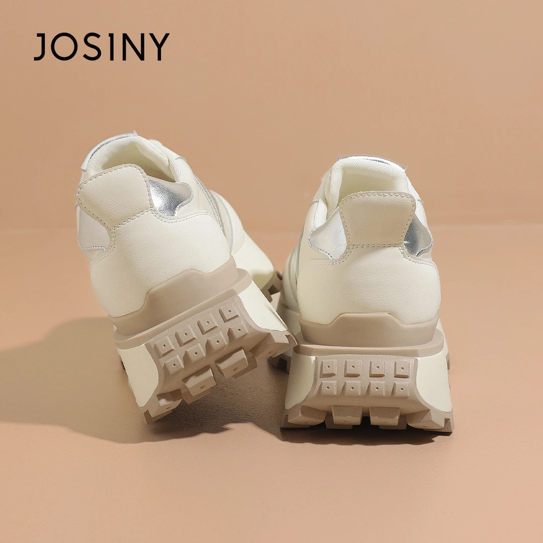 卓诗尼运动鞋女2025夏季新款厚底增高老爹鞋真皮系带休闲运动鞋女