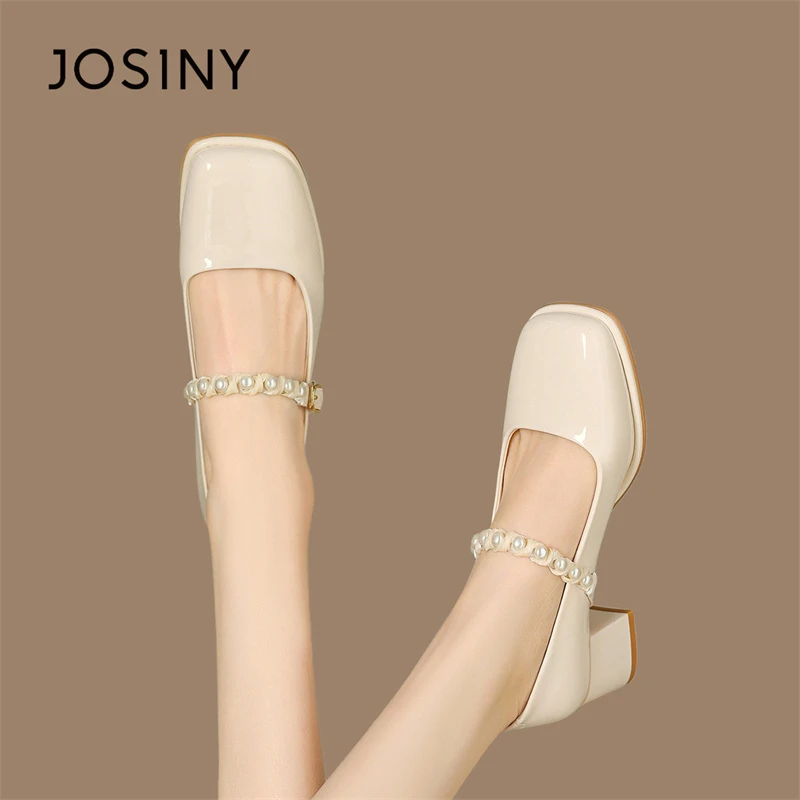 卓诗尼法式玛丽珍鞋女休闲鞋2025新款时尚百搭珍珠复古粗跟单鞋女