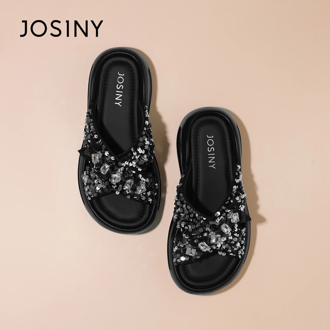 【熠熠生辉】卓诗尼增高拖鞋外穿2025年夏季新款高级感亮片凉拖鞋子