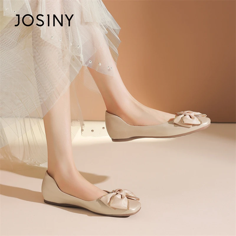 卓诗尼蝴蝶结温柔风晚晚鞋2025新款夏季配裙子平底鞋方头浅口单鞋