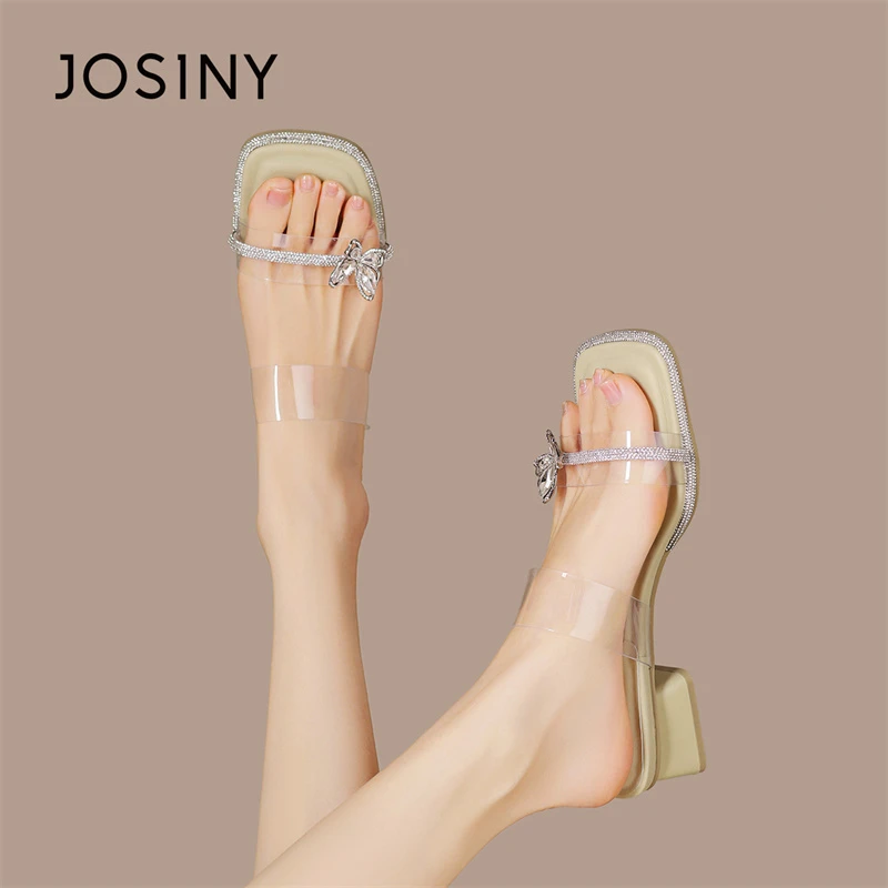 卓诗尼水晶拖鞋女外穿2025夏季新款甜美风时尚一字拖爆款透明凉拖