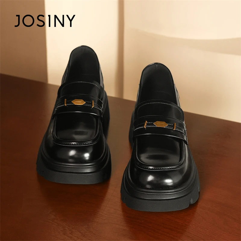 卓诗尼乐福鞋女2025年新款秋季黑色厚底英伦风小皮鞋时尚小众鞋子