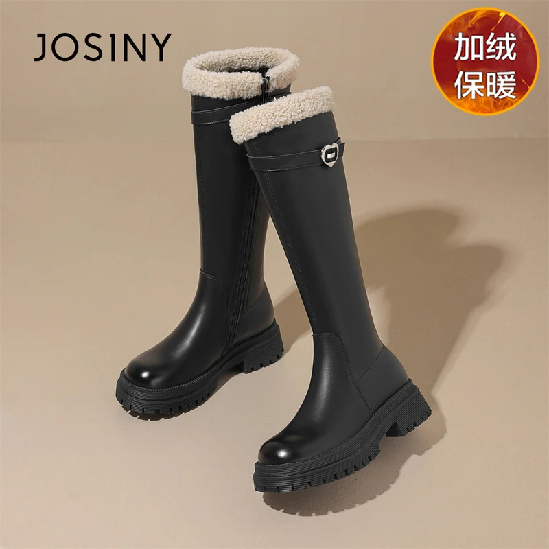 卓诗尼复古骑士靴2025新款冬季加绒粗腿长筒不过膝长靴厚底高帮鞋