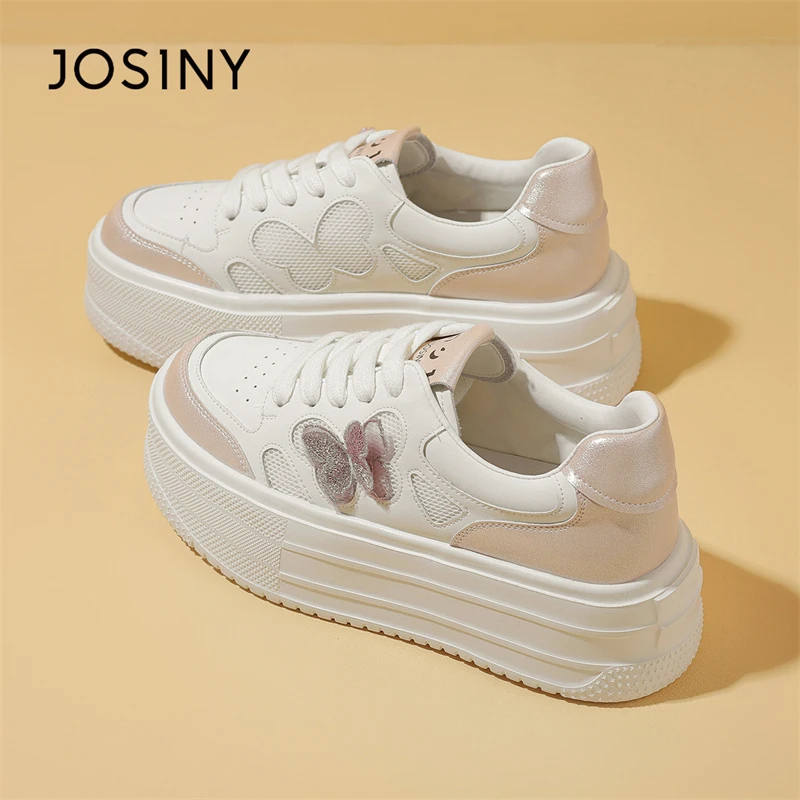 卓诗尼厚底小白鞋女2025年新款夏季增高透气蝴蝶刺绣休闲板鞋女鞋