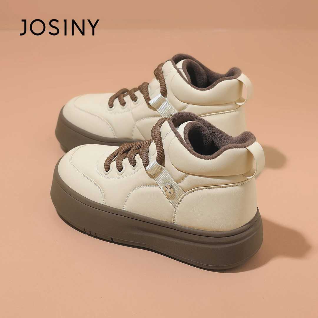 卓诗尼高帮小白鞋女2025冬季爆款加绒保暖休闲板鞋厚底增高雪地靴