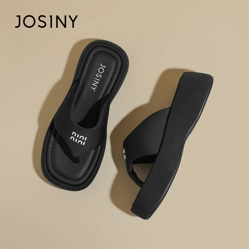 卓诗尼小众坡跟人字拖女2025年夏季新款高级外穿夹趾高跟厚底拖鞋