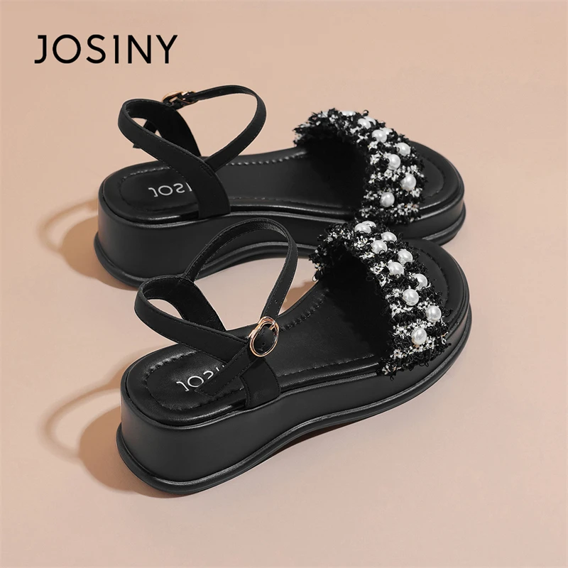 卓诗尼凉鞋女2025夏季外穿配裙子黑色仙女风厚底增高运动凉鞋子女