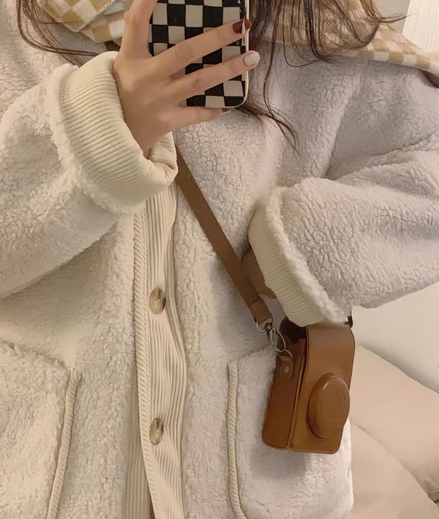 米漫-冬季新款宽松百搭一体加厚保暖颗粒绒毛毛外套女连帽款-M103