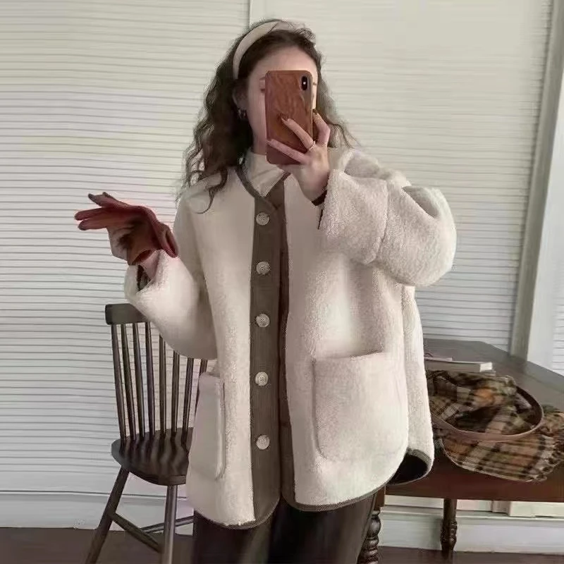 【直播专享价】韩版宽松百搭一体加绒加厚保暖颗粒绒毛毛外套女X102