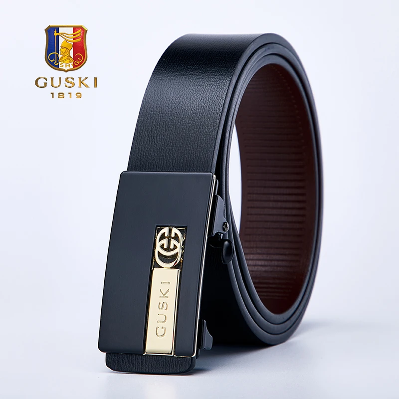 【七夕节礼物】GUSKI古士旗男士真皮皮带无牙自动扣送男友高档礼物