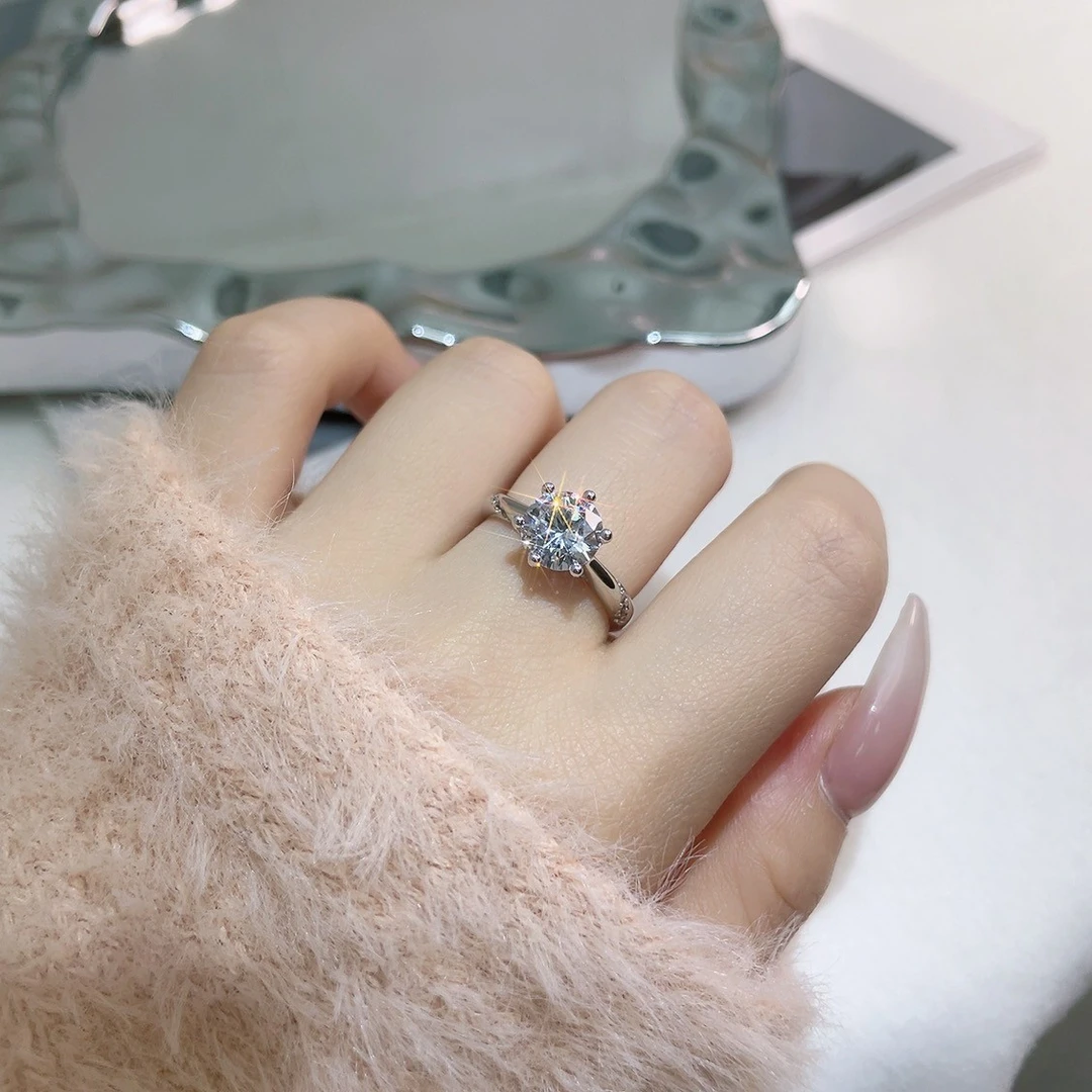 【卡奢】通灵六爪两克拉戒指女款轻奢可调节经典婚戒