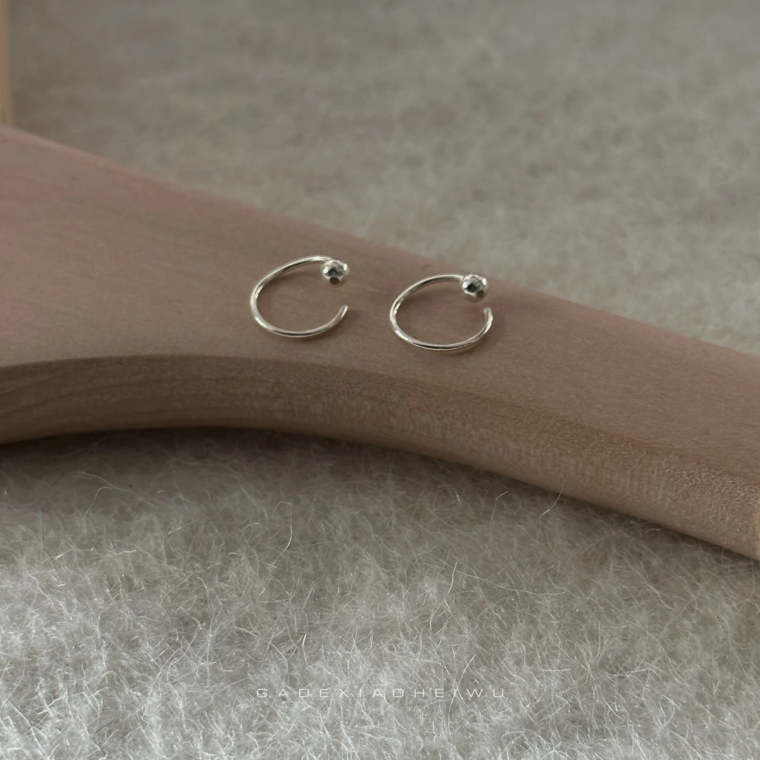 足银耳饰 足银小耳圈养耳洞一珠小耳圈简约百搭耳骨算