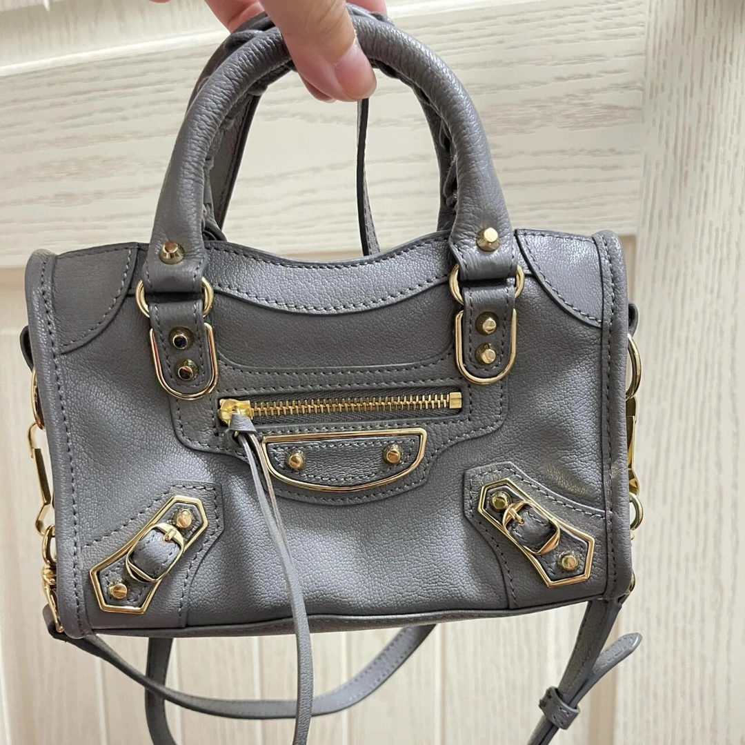 95新 Balenciaga/巴黎世家 青奢荟/鳄压纹机车迷你手提包/46107