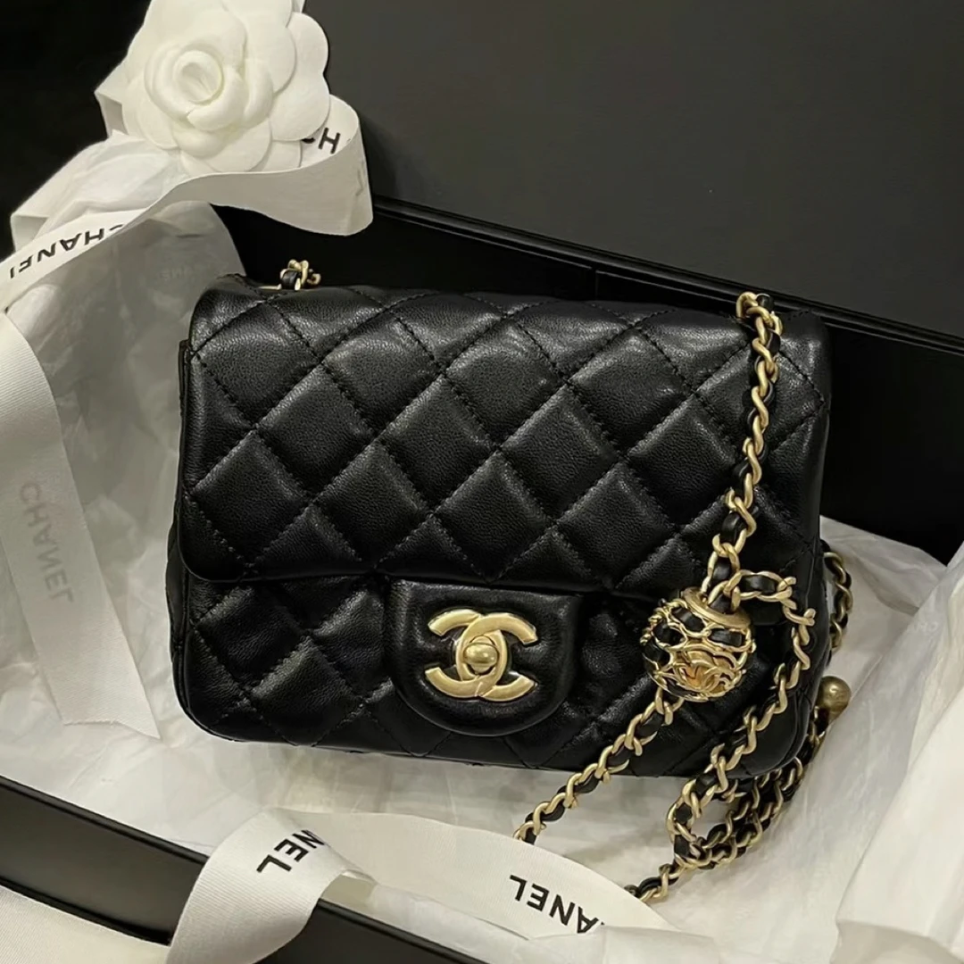 95新 Chanel/香奈儿 青奢荟/经典核桃金球方胖子斜挎包/55115
