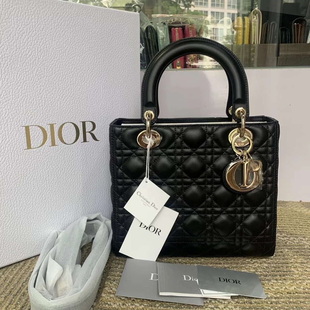 99新 DIOR/迪奥 青奢荟/黑金戴妃五格手提斜挎包///52208