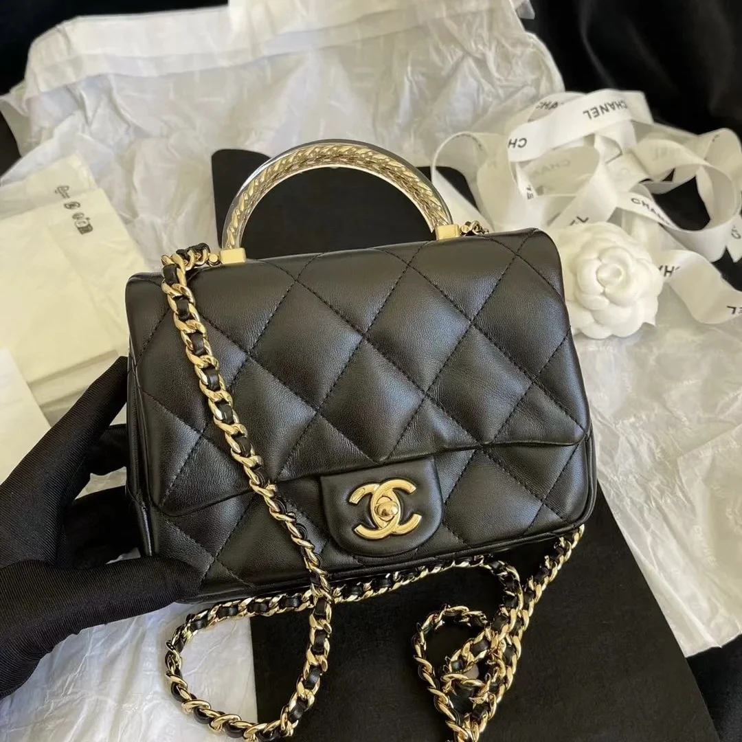 99新 Chanel/香奈儿 青奢荟/黑金24s手柄大迷你链条包///56602