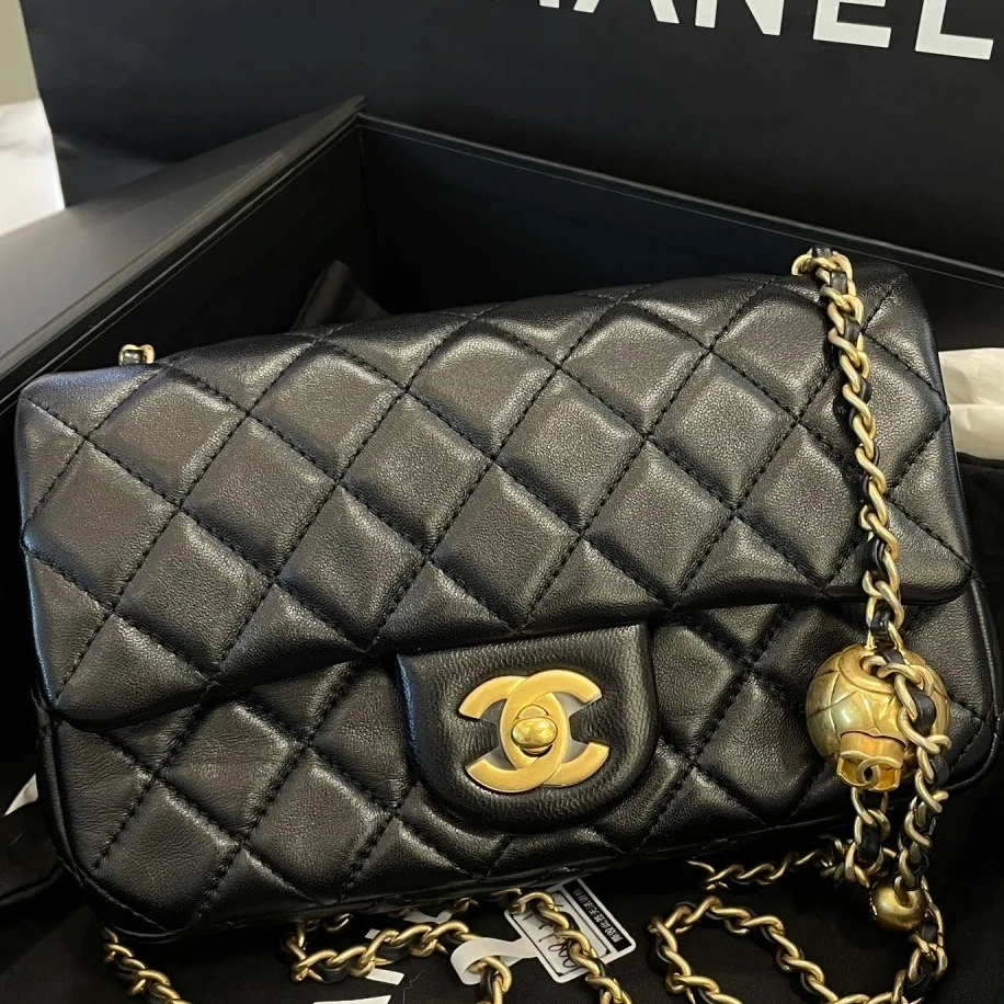 99新 Chanel/香奈儿 青奢荟/黑金色金球大迷你链条包/57967