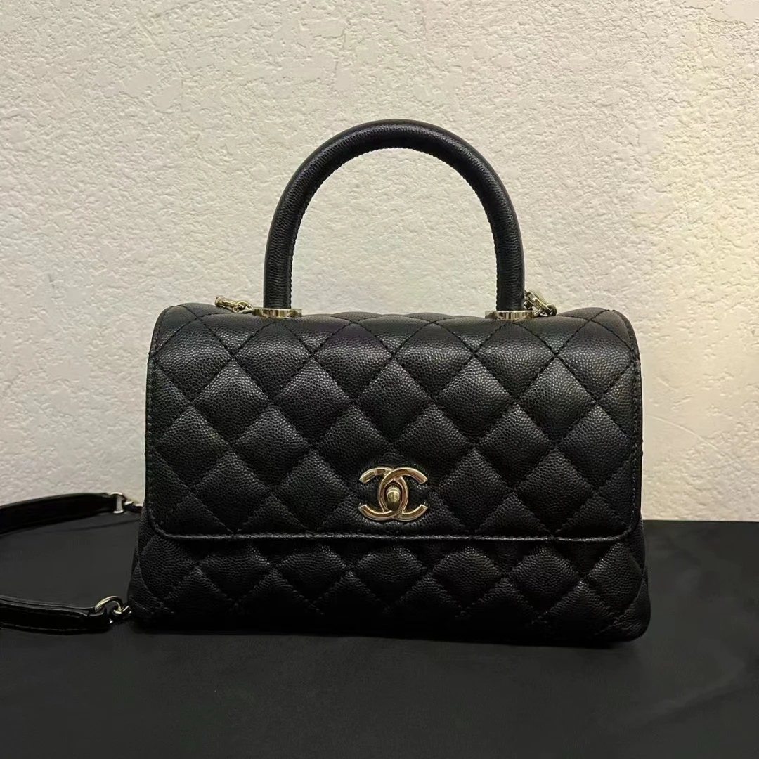 未使用 Chanel/香奈儿 青奢荟/憨豆黑色手柄小号手提包/70836