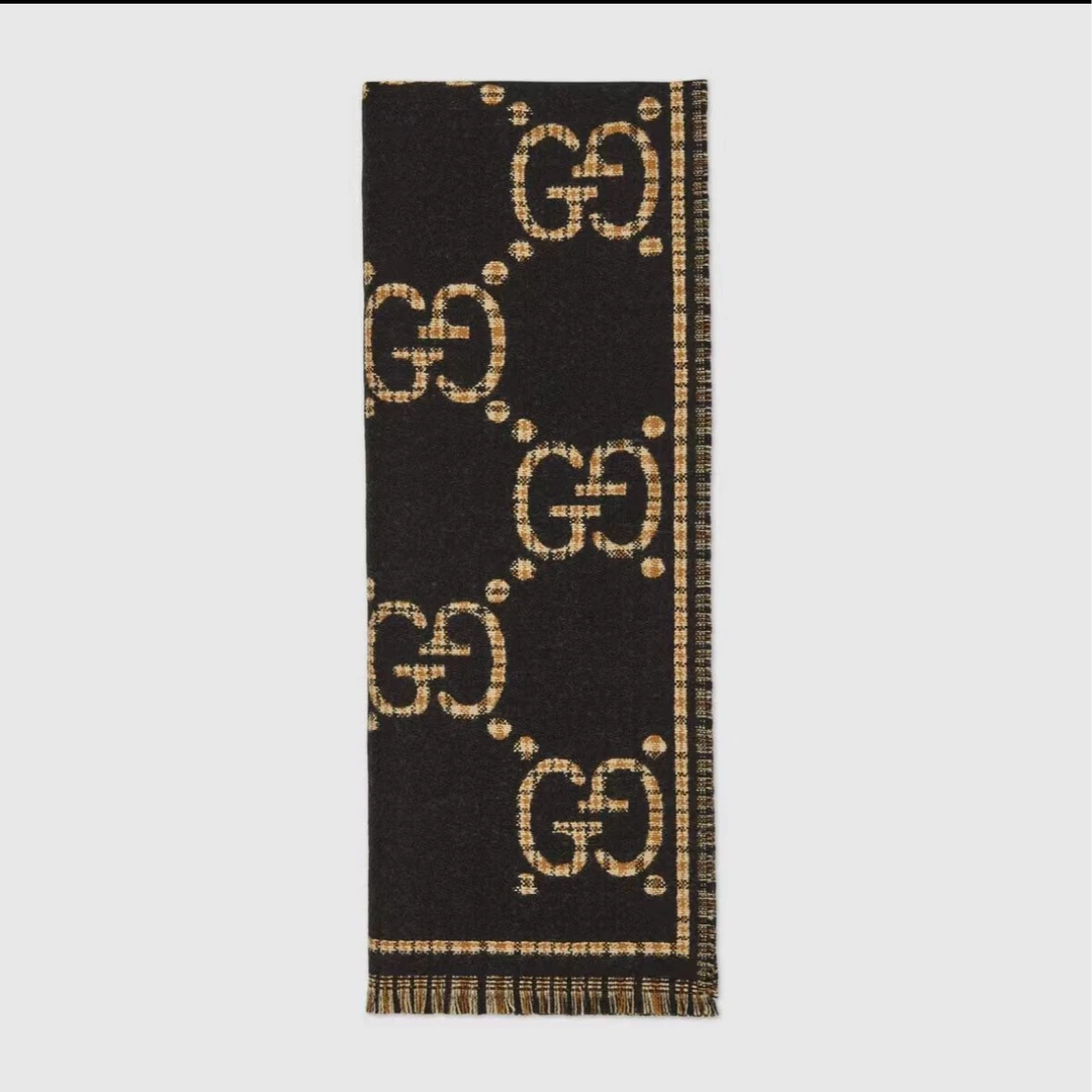 全新未使用 GUCCI/古驰 青奢荟/秋冬经典气质色老花围巾//