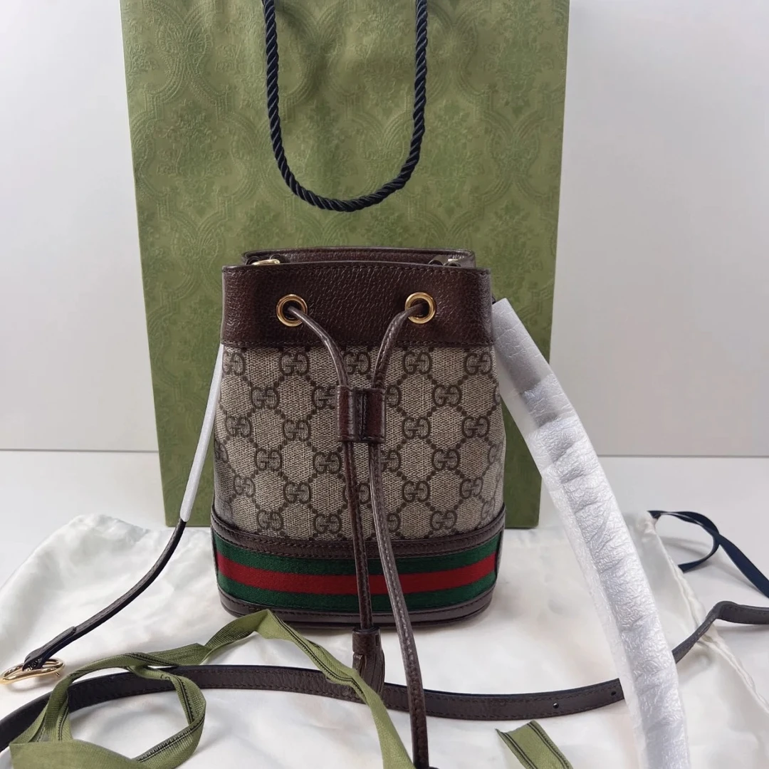 95新 GUCCI/古驰  青奢荟/古驰老花迷你水桶单肩斜跨包/80014