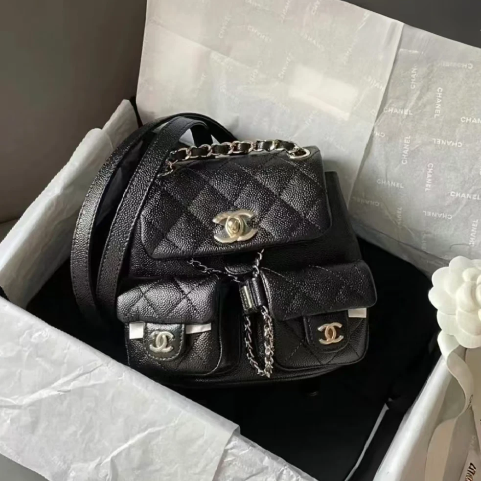 95新 Chanel/香奈儿 青奢荟/黑色duma小号双肩包///82531