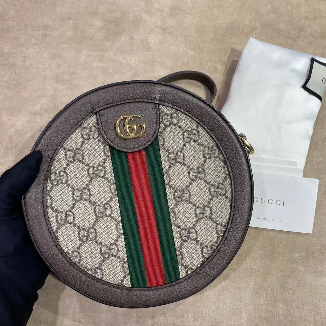 95新 GUCCI/古驰 青奢荟/老花圆饼链条单间斜跨包/48733