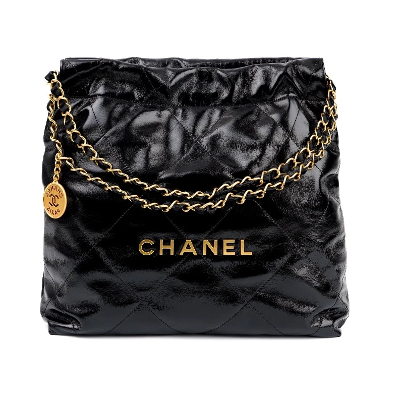 未使用 Chanel/香奈儿 青奢荟/黑金色小号垃圾袋斜跨包/82367