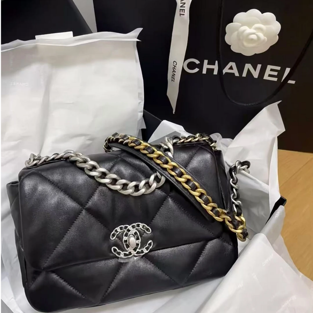 95新 Chanel/香奈儿 青奢荟/银扣19bag链条小号斜跨单肩包//58179