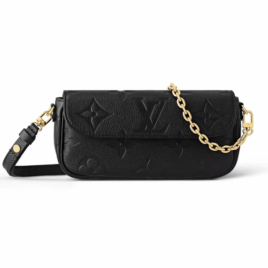 全新未使用 LouisVuitton/路易威登 黑ivy全皮链条斜挎包//53766