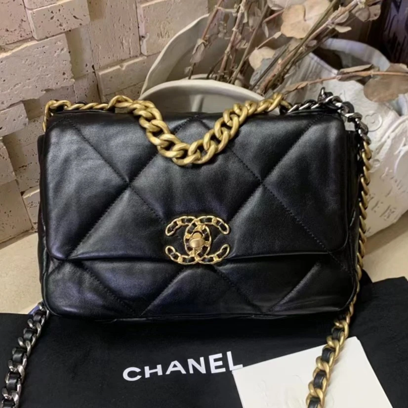 95新 Chanel/香奈儿 青奢荟/黑金19bag小号斜挎包/71509