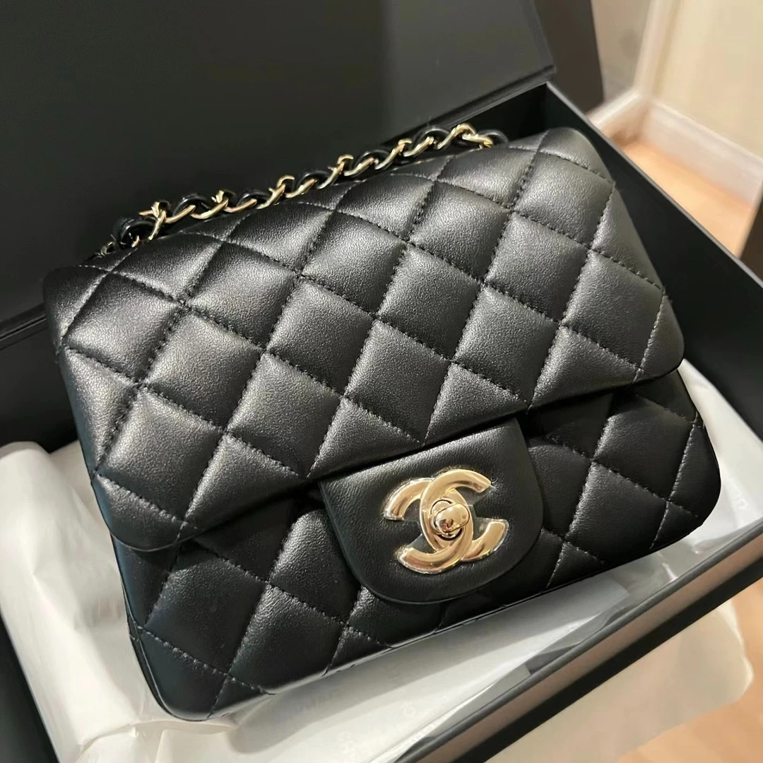 95新 Chanel/香奈儿 青奢荟/经典黑金方胖子斜挎包包//55391