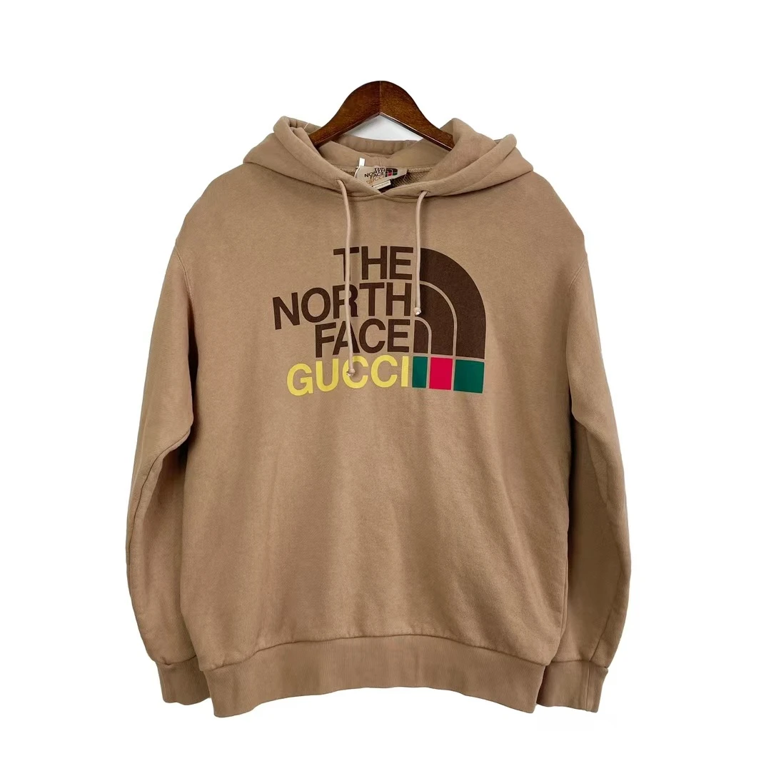 99新 GUCCI/古驰 青奢荟/s码北面联名休闲字母长袖棕色卫衣/54690