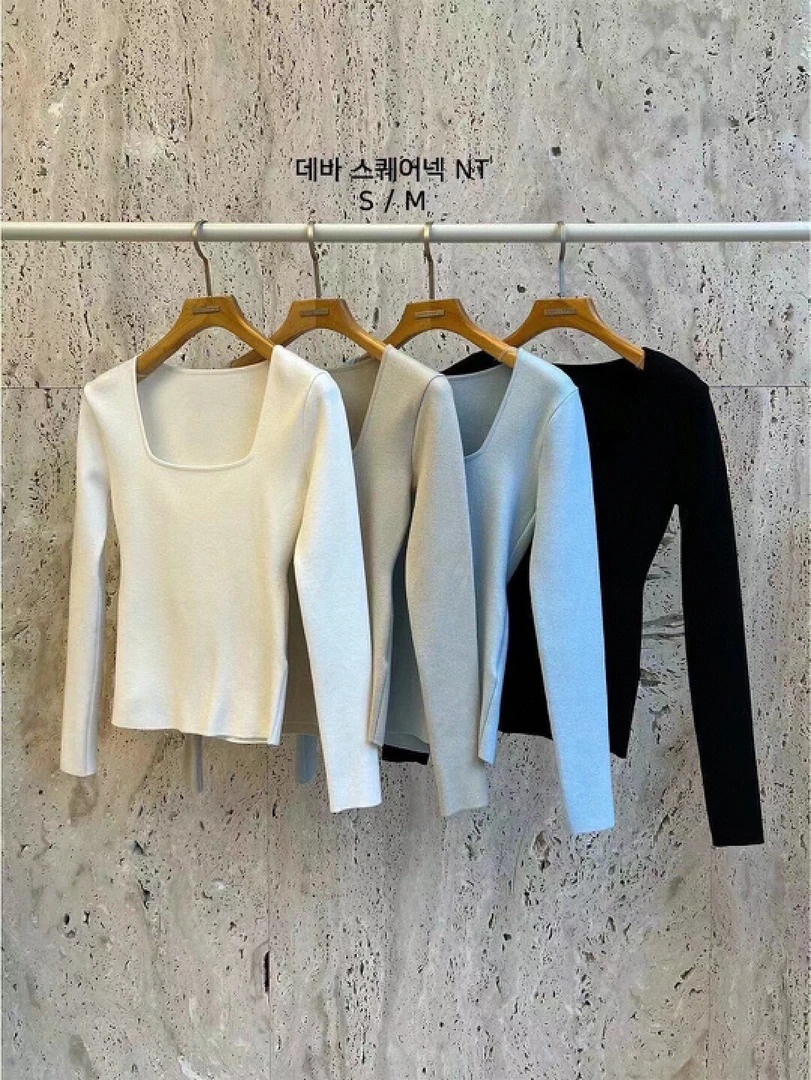 （NO退换）韩国东大门代购2024春blossom女士时尚方领薄款针织衫