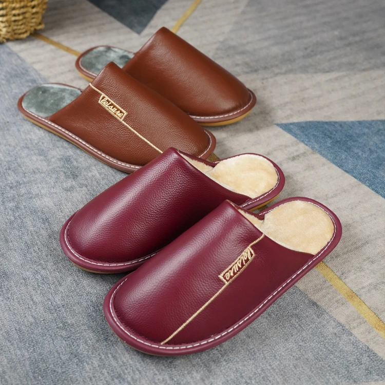 【头层牛皮】光口真皮秋冬保暖透气男女居家防水防滑男女居家棉拖