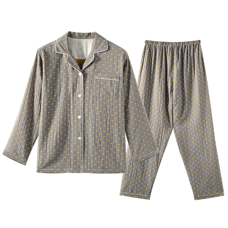 【男款】四季2025款纯棉加密双层纱全棉长袖长裤花妍家居服透气排汗