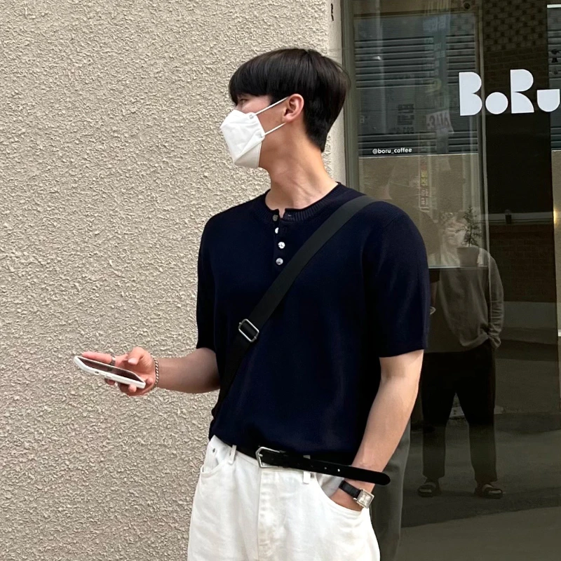 夏季薄款针织黑色短恤t恤高端潮牌轻奢痞帅男装青少年潮流男款