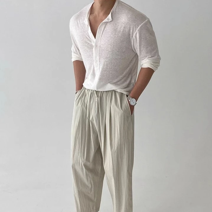 夏季新款开衫长袖t恤白色潮流男士潮牌品质男装舒适百搭男款上衣