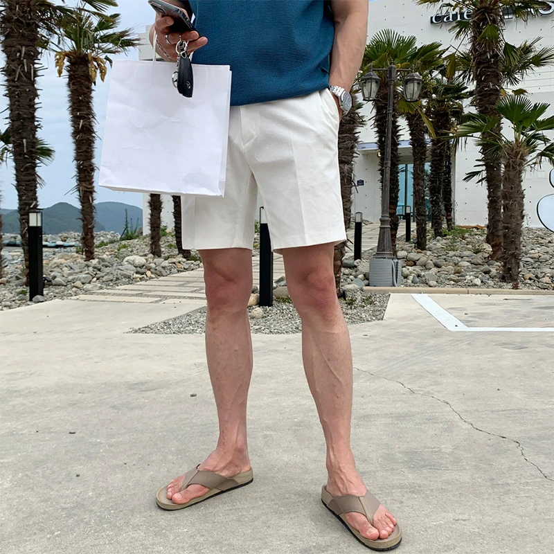 白色直筒五分裤男士高档美式薄款高端高级感中裤夏季百搭休闲短裤