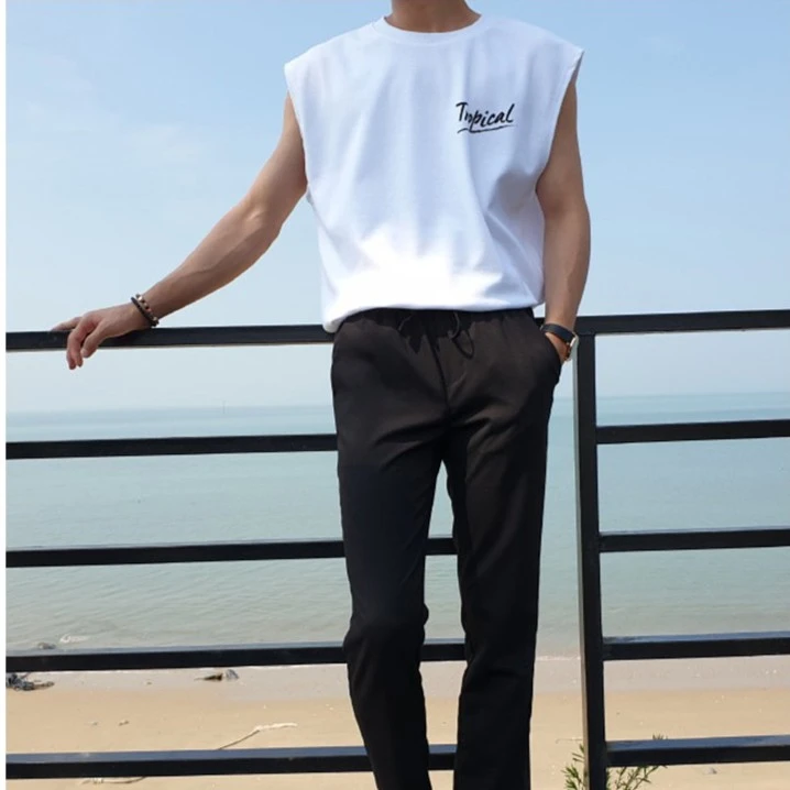 夏季男士坎肩无袖背心男款爆款2024新款白色正肩t恤健身运动男装