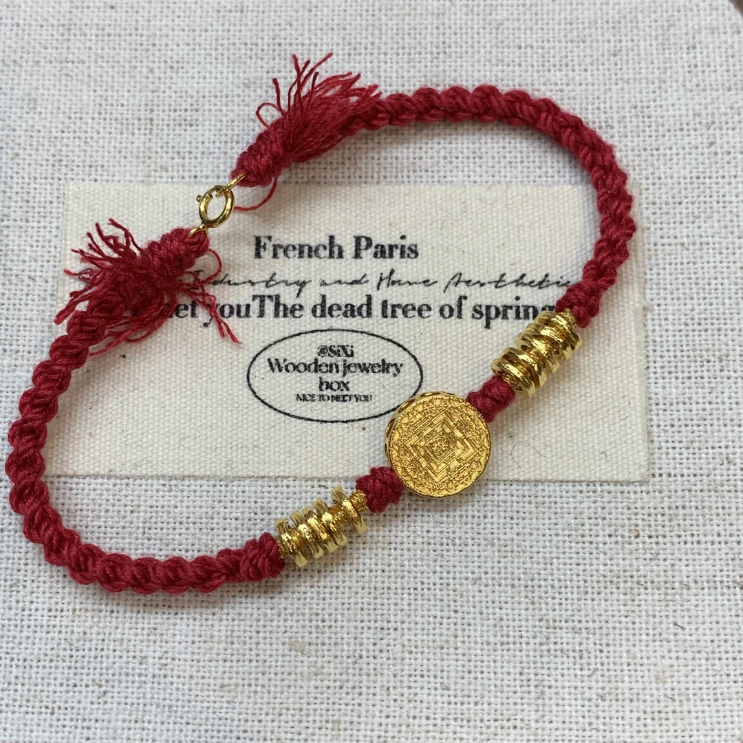 【山玥珠宝】18k金红色复古编织坛城金盘缠红色手绳