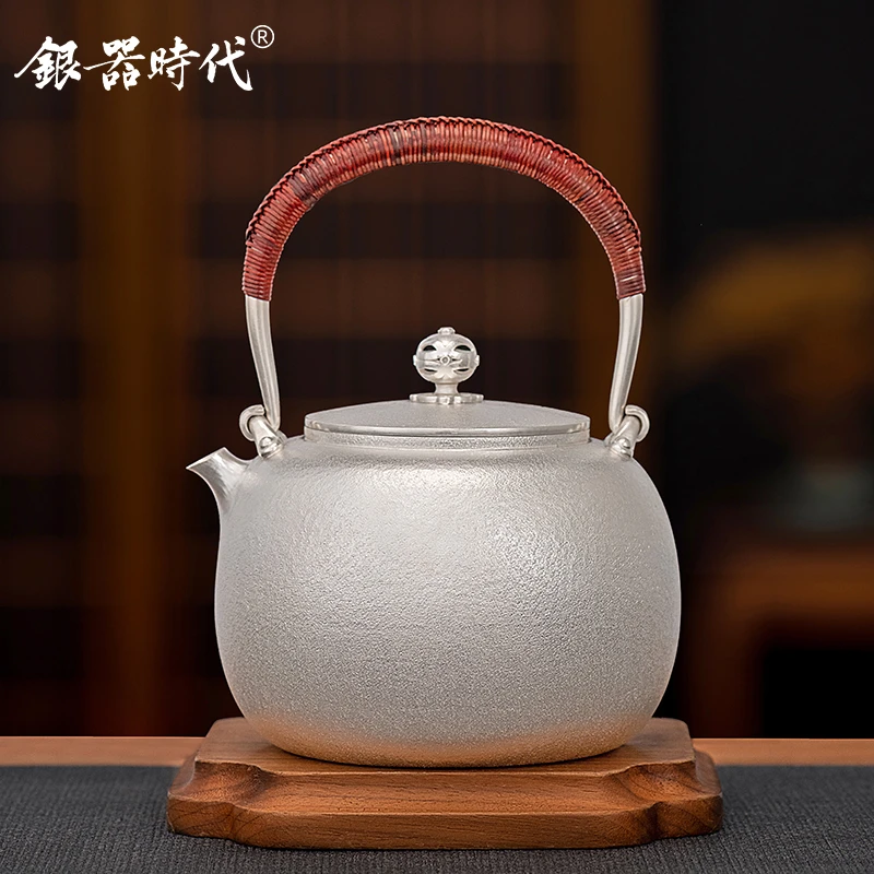 银器时代 银壶足银999烧水壶纯手工雪花纹煮水壶家用功夫茶道茶壶