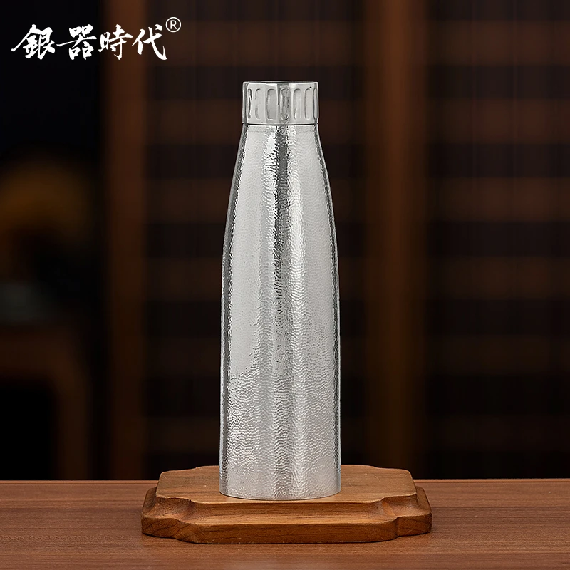 银器时代 足银运动银水瓶足银999手工锤纹保健杯银水杯便携随手杯