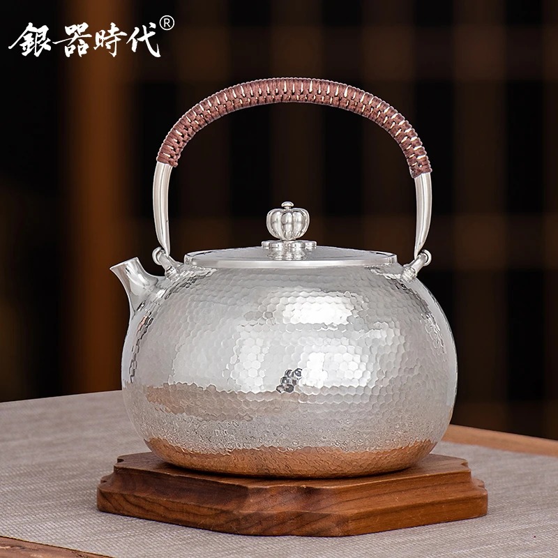 银器时代 拉新纯手工银壶茶具一张打足银999烧水壶家用茶道煮泡茶